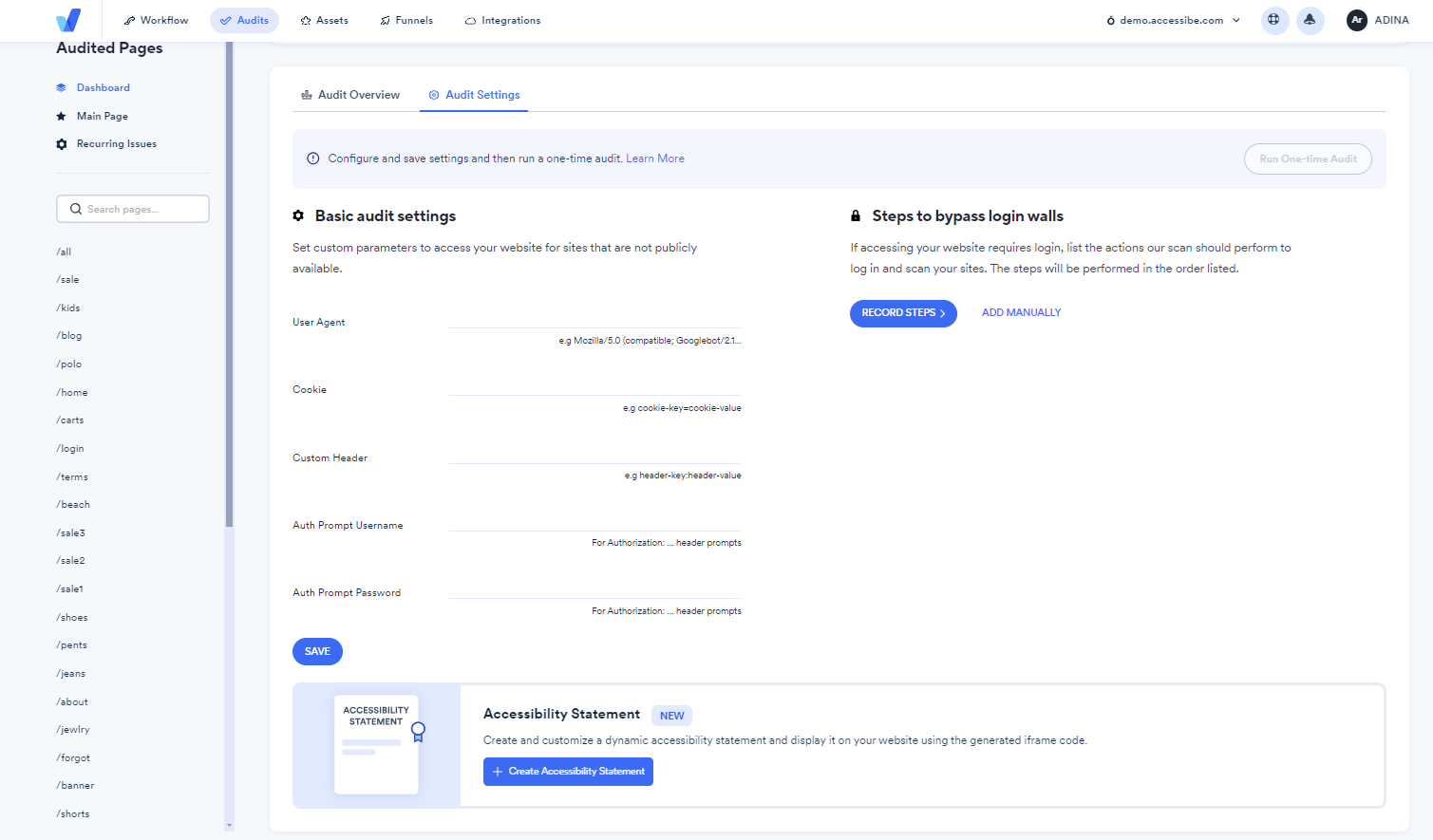 Screenshot of create accessibility statement