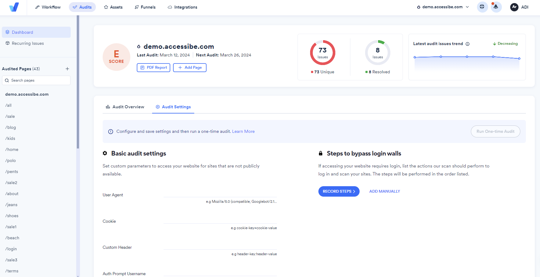 Screenshot of audit settings