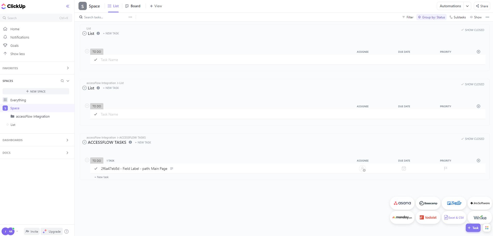 Screenshot of Automation menu