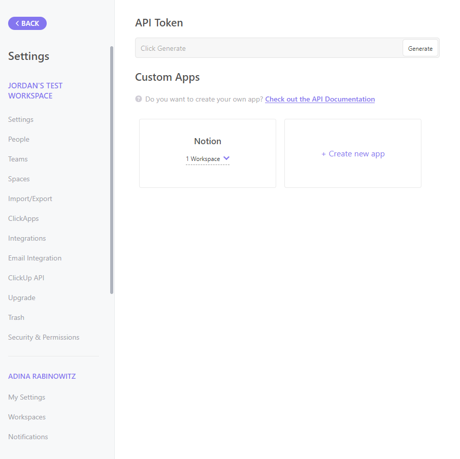 Screenshot of ClickUp create new app