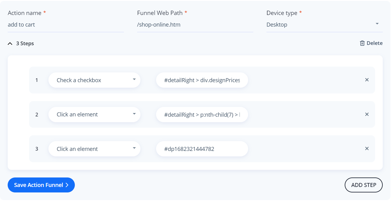 Screenshot of edit a funnel
