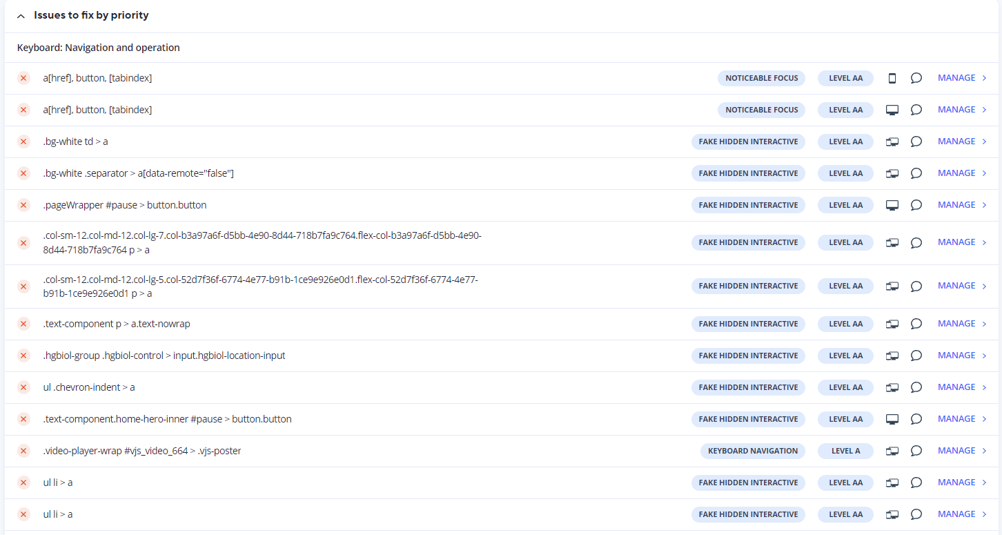 Screenshot of Manage issue