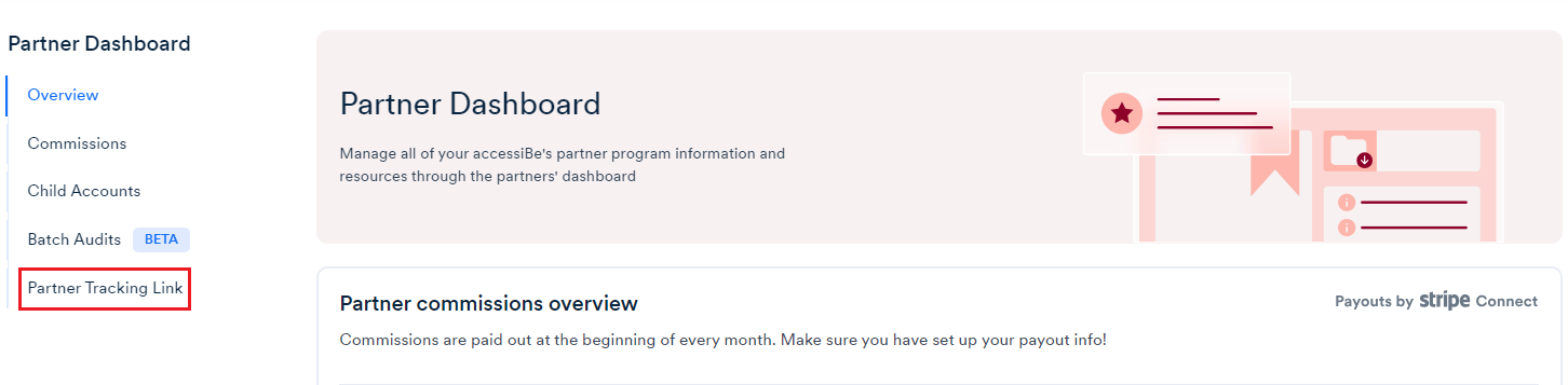 Screenshot of Partner tracking link menu