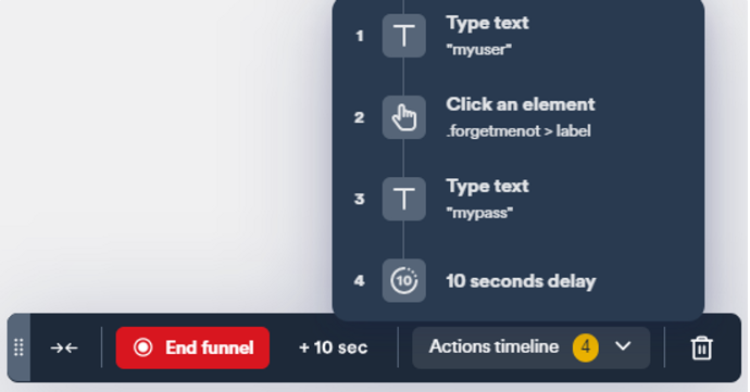 Screenshot of actions timeline