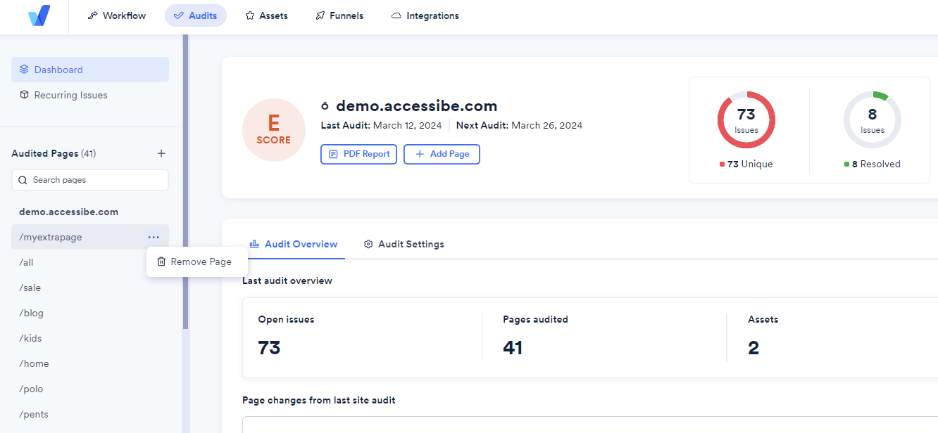 Screenshot of remove page