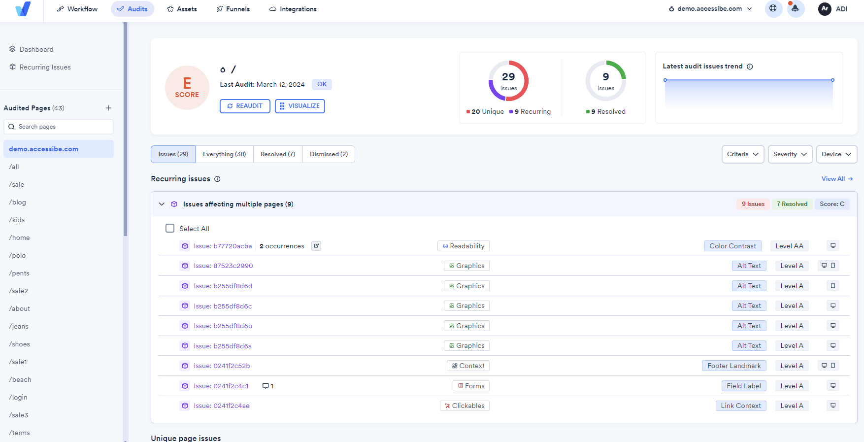 Screenshot of a selected page