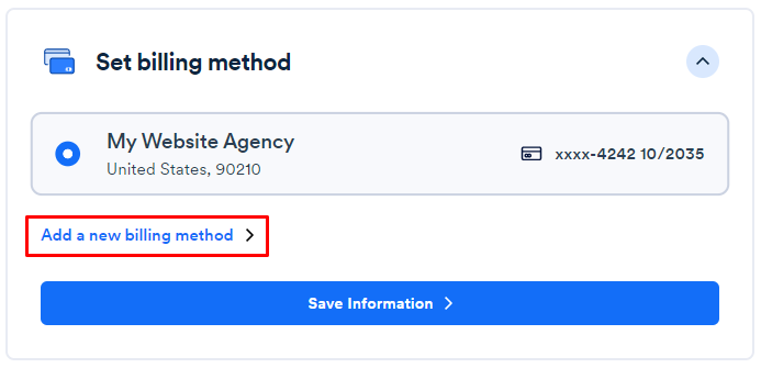 Screenshot of set billing method