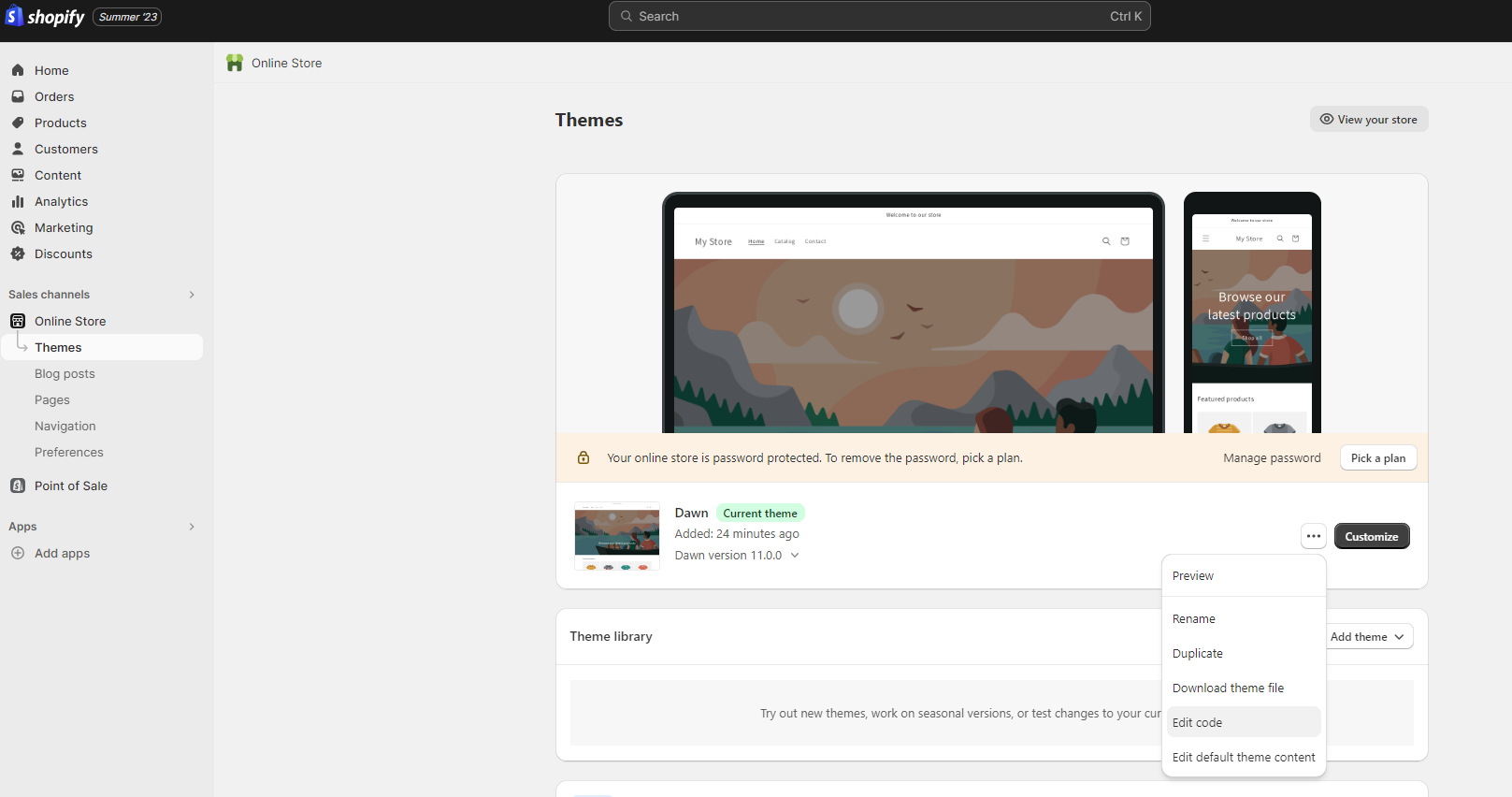 Screenshots of edit code menu
