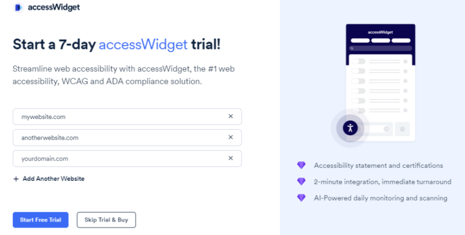 Screenshot of start trial or skip