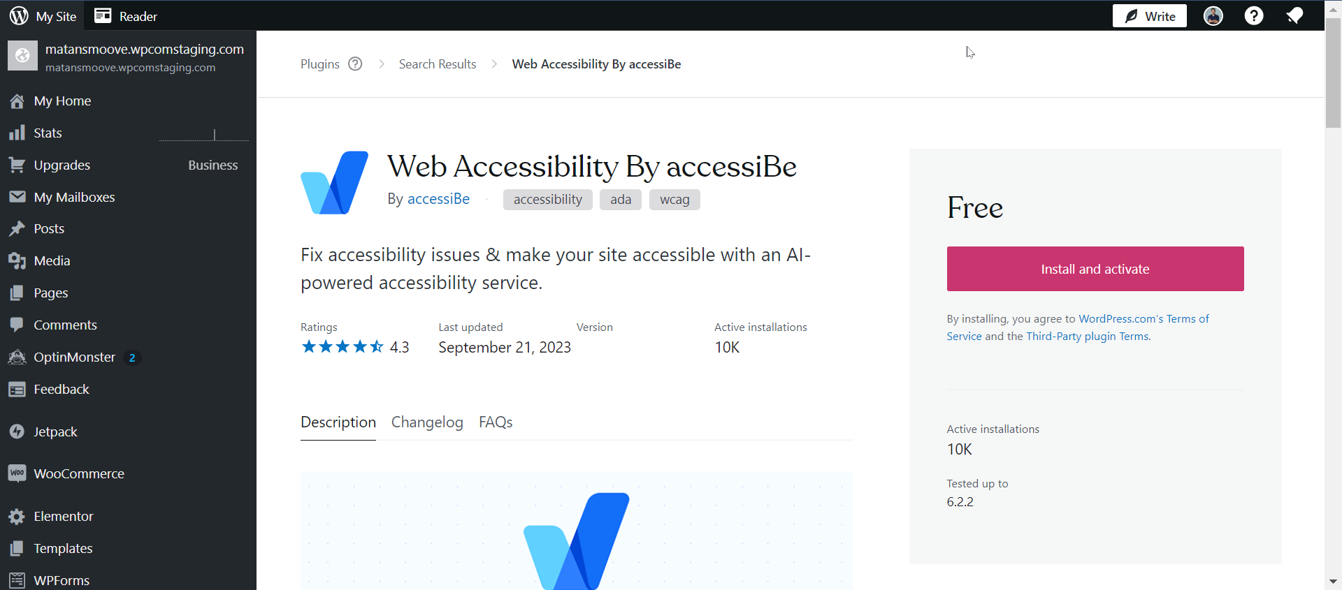 Screenshot of install and activate plugin