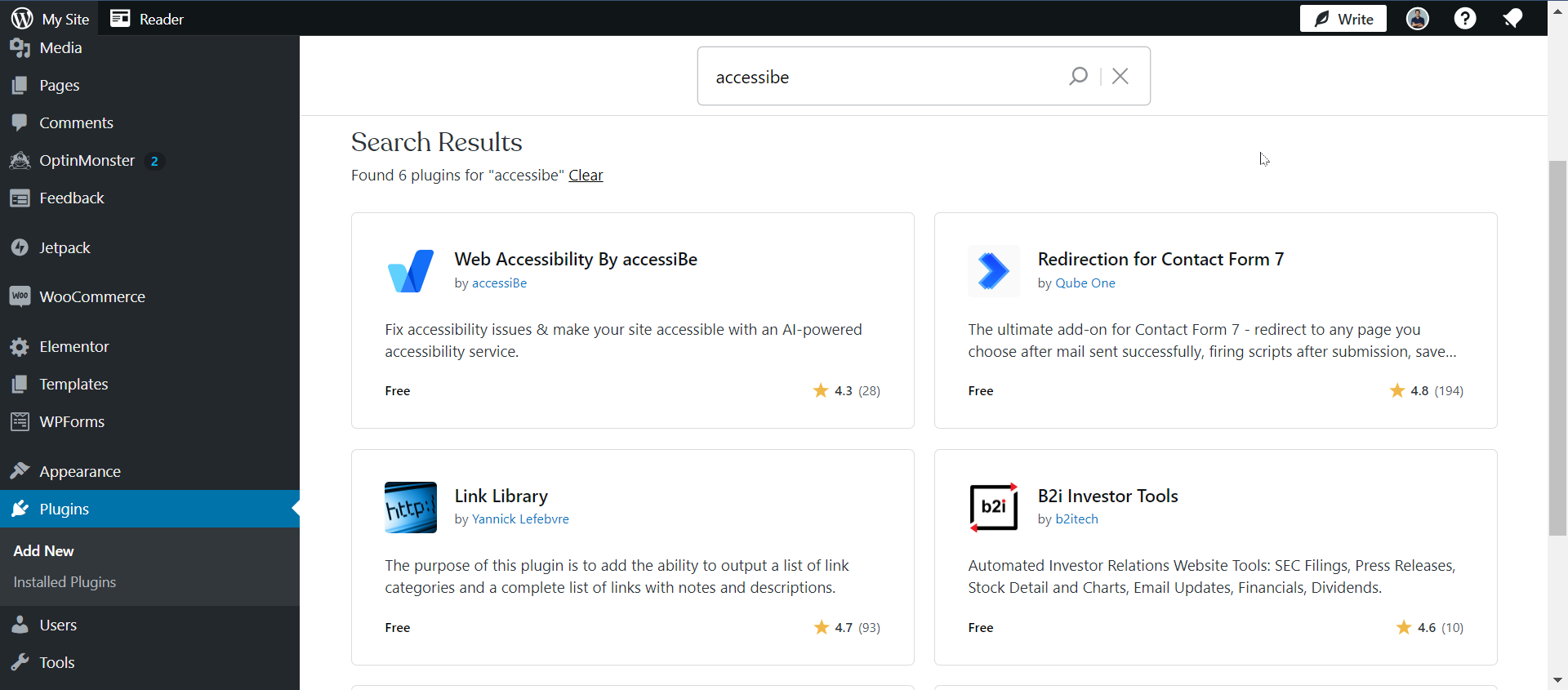 Screenshot of search for plugin